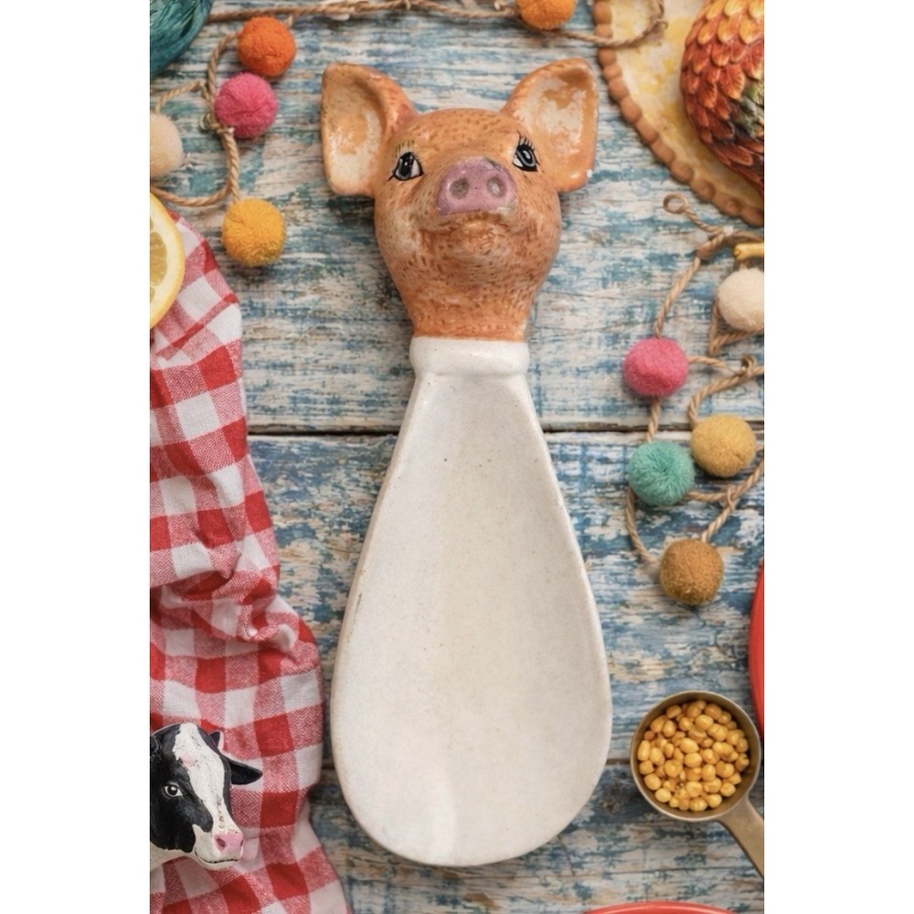VTG PIG SCOOP CERAMIC Eclectic Animal Serveware Painted‎ Ceramic Cottagecore Ktn
